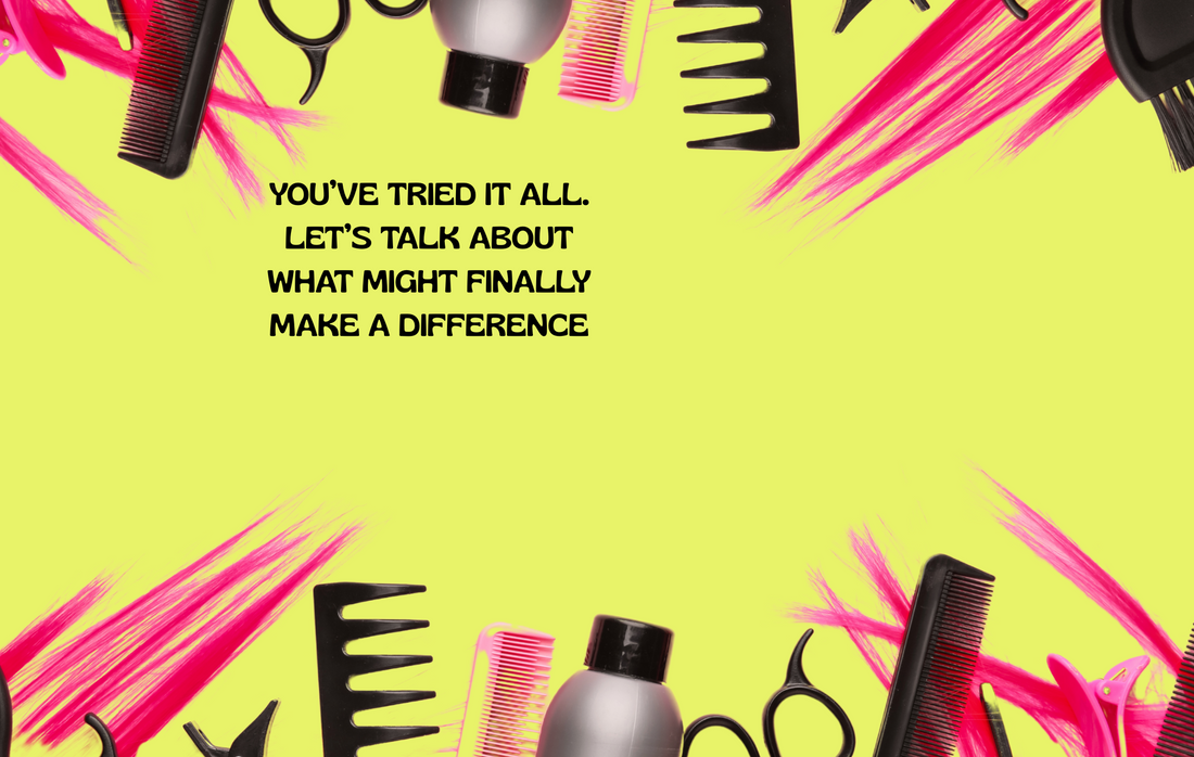 Copper peptide molecules with thinning hair strands, symbolizing a promising solution for stubborn hair loss.