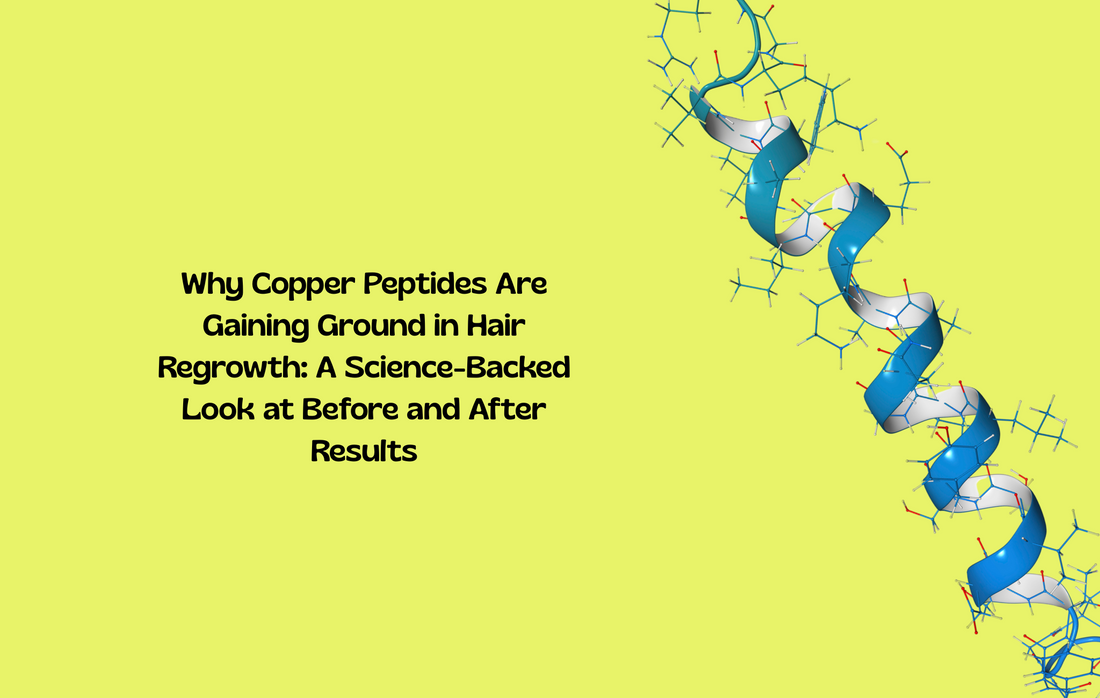 Copper peptides with before and after hair images, highlighting science-backed results in hair regrowth.